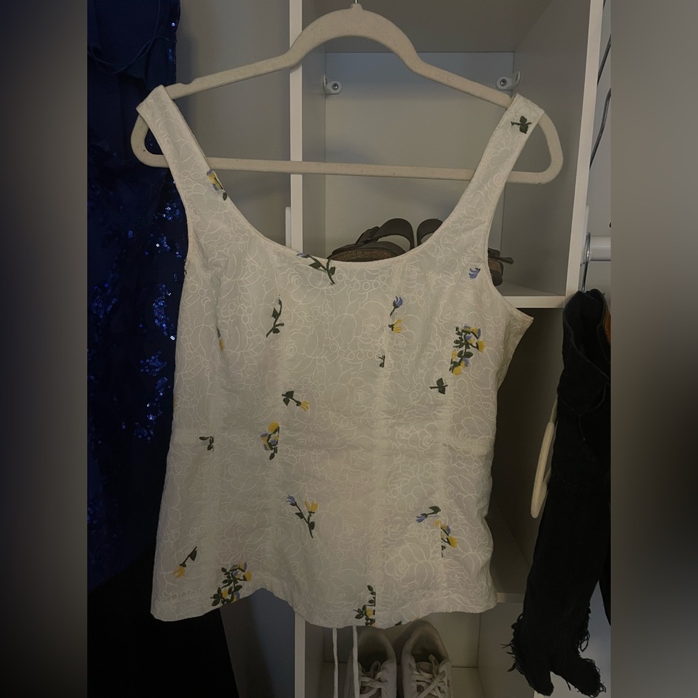 Anthropologie Vanessa Virginia Lace Embroidered Corset Tank Top White Floral